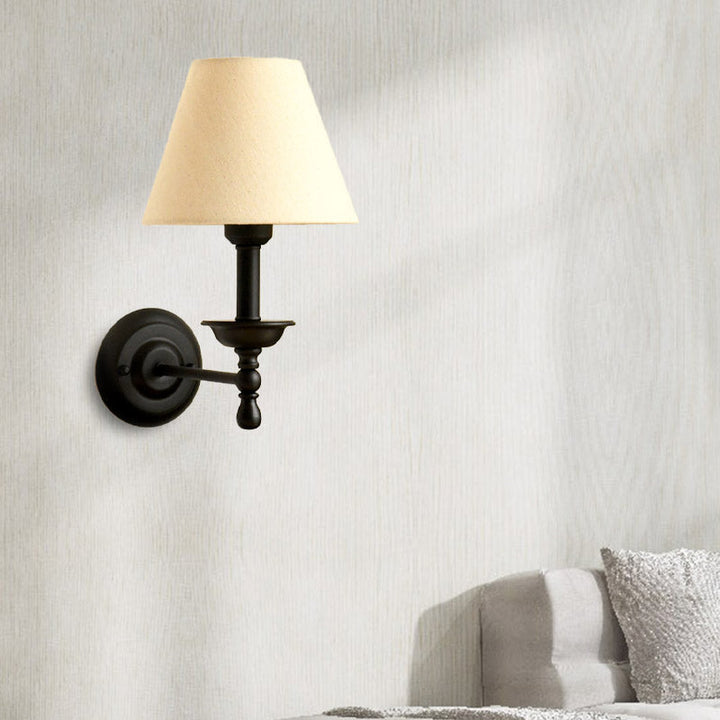 Skørter | 1 Lightweight Metal Wall Lamp Traditional Gray-Blue/White Fabric Cone Shade Bedroom Wall Light