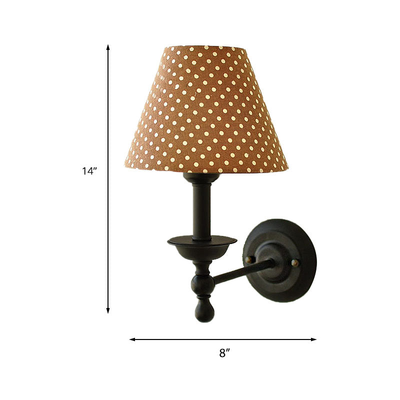 Skørter | Modern Tapse Wall Light 1-Light Metal Wall Mounted Lamp with Dot Fabric Shade in Coffee/Blue