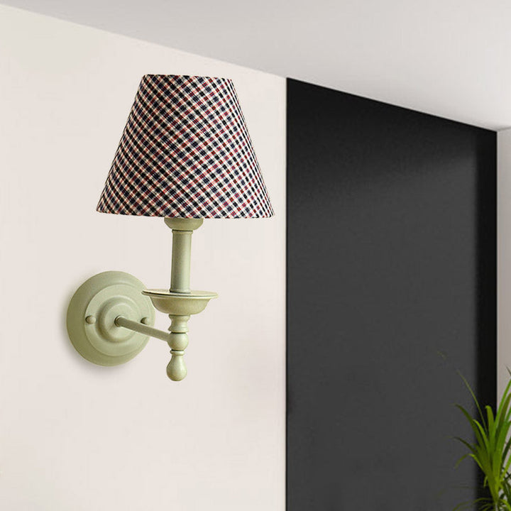 Skørter | 1 Bulb Cone Wall Lamp Vintage Style Red/Yellow/Blue Fabric Shade Wall Lighting for Dining Room