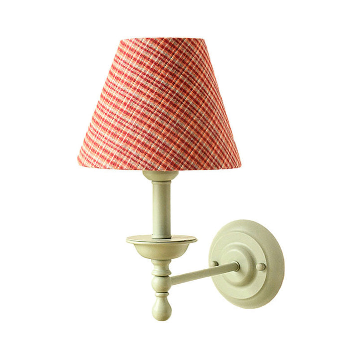 Skørter | 1 Bulb Cone Wall Lamp Vintage Style Red/Yellow/Blue Fabric Shade Wall Lighting for Dining Room