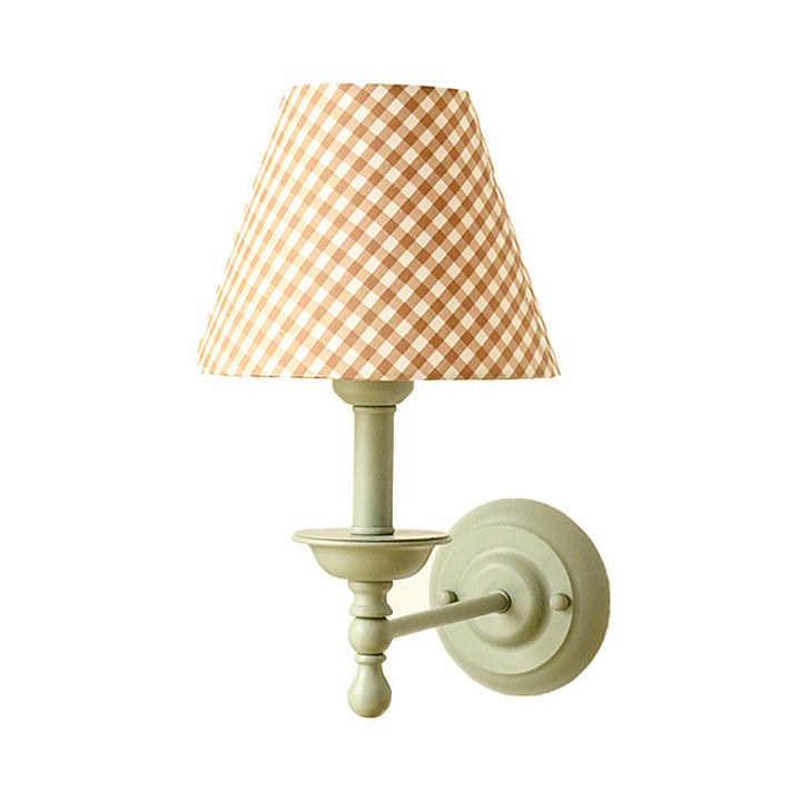 Skørter | 1 Bulb Cone Wall Lamp Vintage Style Red/Yellow/Blue Fabric Shade Wall Lighting for Dining Room