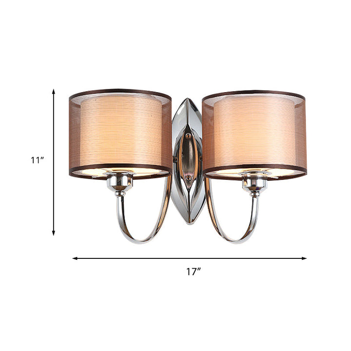 Skørter | Cylindrical Fabric Shade Wall Light Modern 1/2-Light Corridor Wall Light Light Installation in Chrome