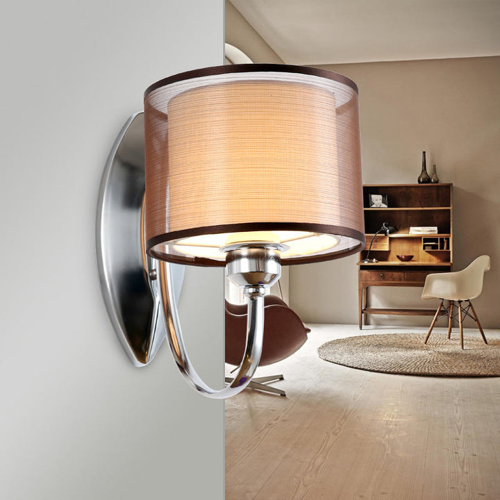Skørter | Cylindrical Fabric Shade Wall Light Modern 1/2-Light Corridor Wall Light Light Installation in Chrome