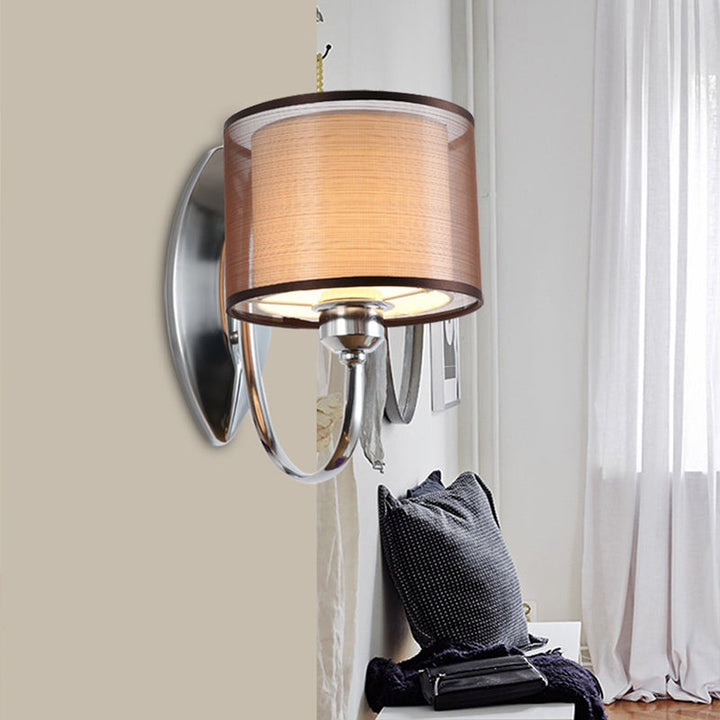 Skørter | Cylindrical Fabric Shade Wall Light Modern 1/2-Light Corridor Wall Light Light Installation in Chrome