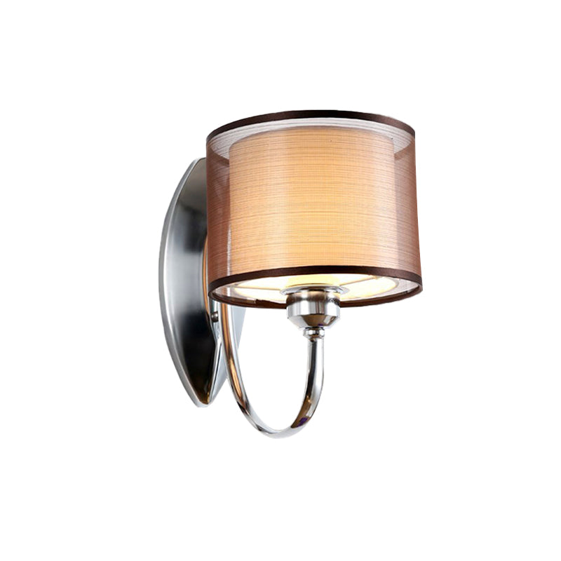 Skørter | Cylindrical Fabric Shade Wall Light Modern 1/2-Light Corridor Wall Light Light Installation in Chrome