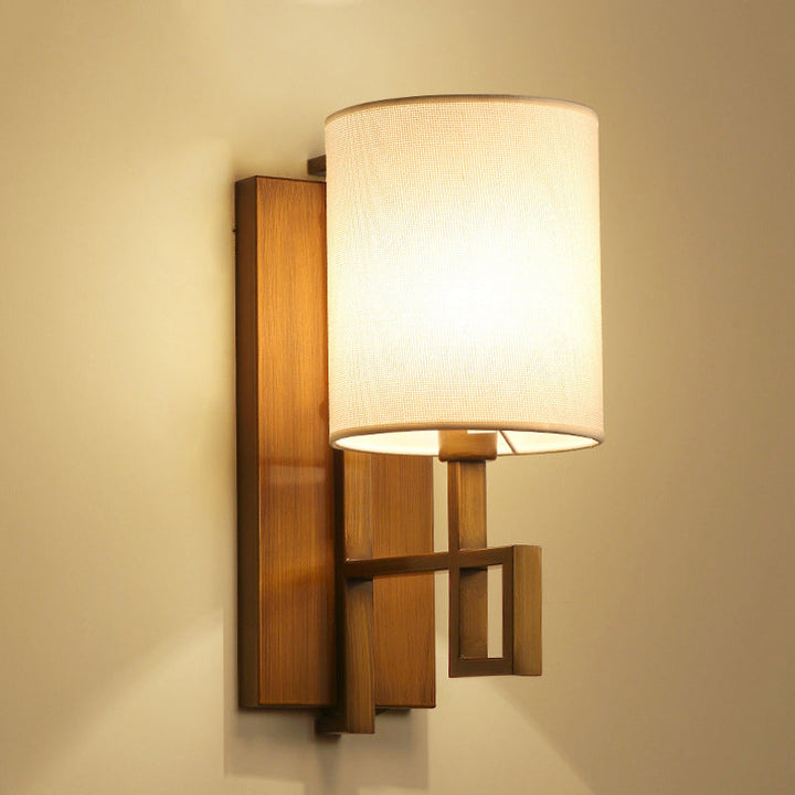 Skørter | Black/Bronze 1-Lamp Wall Lamp Vintage Fabric Cylinder Shade Wall Light for Hall