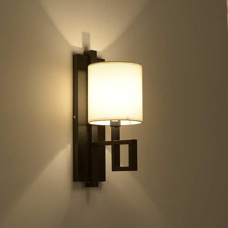 Skørter | Black/Bronze 1-Lamp Wall Lamp Vintage Fabric Cylinder Shade Wall Light for Hall