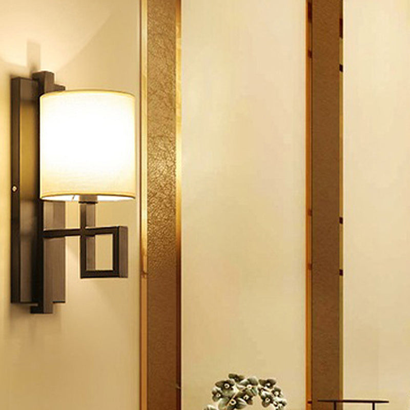 Skørter | Black/Bronze 1-Lamp Wall Lamp Vintage Fabric Cylinder Shade Wall Light for Hall
