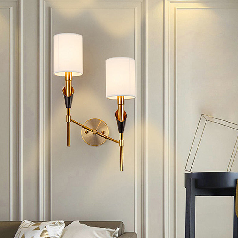 Skørter | Cylinder Living Room Wall Light Traditional Metal 1/2-Light Gold Wall Light with Fabric Shade