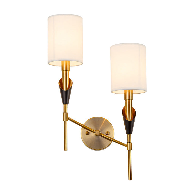 Skørter | Cylinder Living Room Wall Light Traditional Metal 1/2-Light Gold Wall Light with Fabric Shade