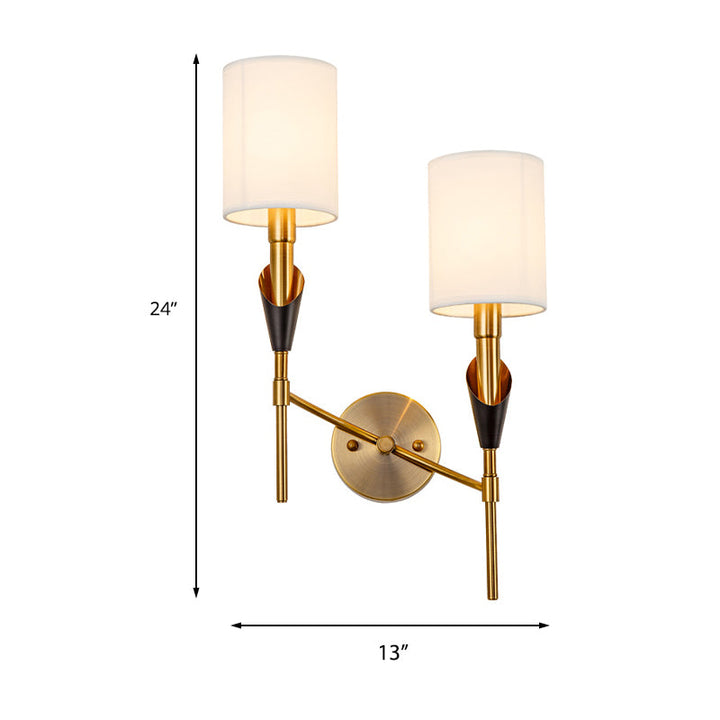 Skørter | Cylinder Living Room Wall Light Traditional Metal 1/2-Light Gold Wall Light with Fabric Shade