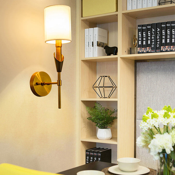 Skørter | Cylinder Living Room Wall Light Traditional Metal 1/2-Light Gold Wall Light with Fabric Shade