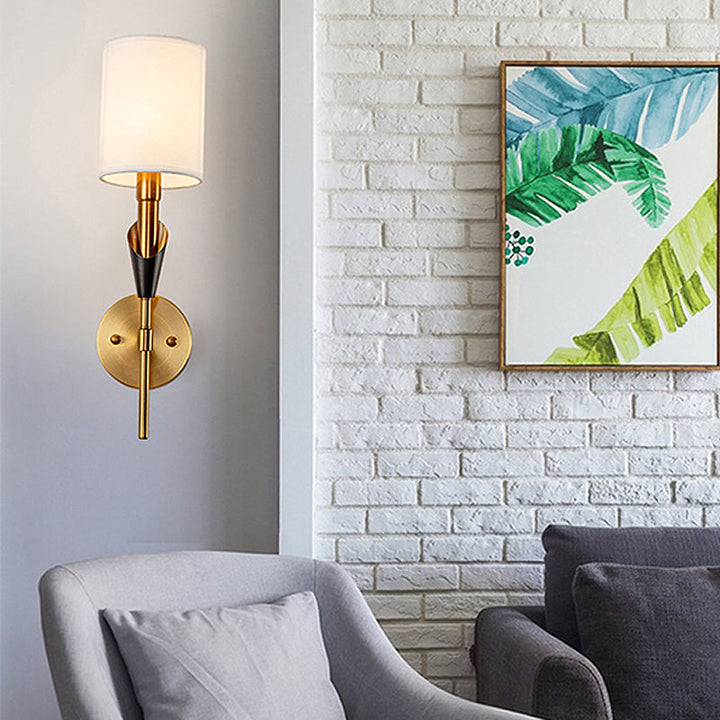 Skørter | Cylinder Living Room Wall Light Traditional Metal 1/2-Light Gold Wall Light with Fabric Shade