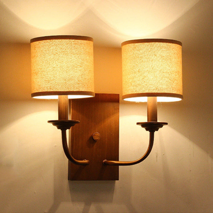 Skørter | Fabric Shadow Cylindrical Wall Lamp Vintage Style 1/2-Light Bedroom Wall Lamp Sconces in Flaxen