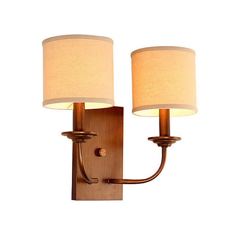 Skørter | Fabric Shadow Cylindrical Wall Lamp Vintage Style 1/2-Light Bedroom Wall Lamp Sconces in Flaxen