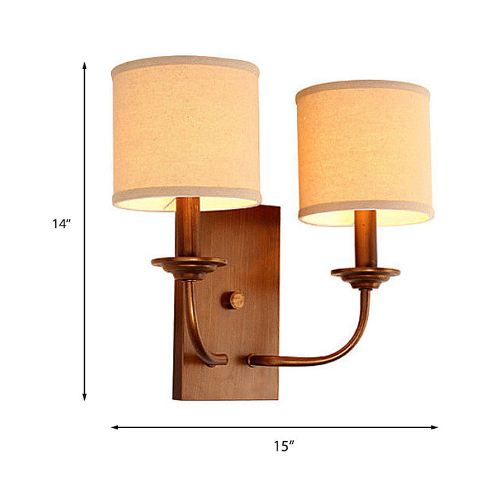 Skørter | Fabric Shadow Cylindrical Wall Lamp Vintage Style 1/2-Light Bedroom Wall Lamp Sconces in Flaxen