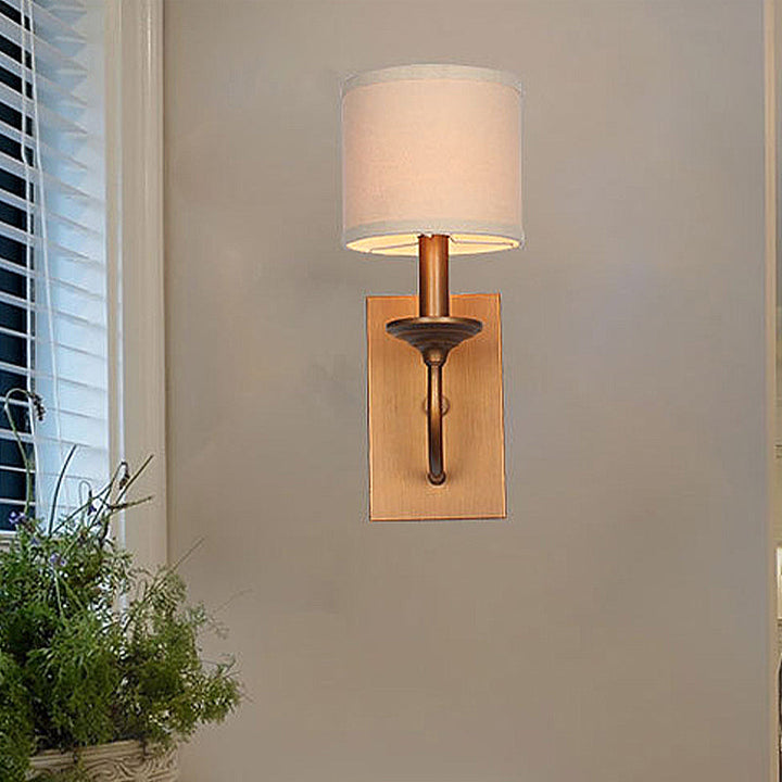 Skørter | Fabric Shadow Cylindrical Wall Lamp Vintage Style 1/2-Light Bedroom Wall Lamp Sconces in Flaxen
