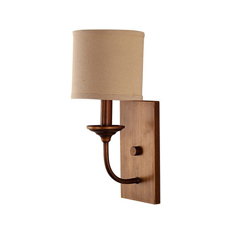 Skørter | Fabric Shadow Cylindrical Wall Lamp Vintage Style 1/2-Light Bedroom Wall Lamp Sconces in Flaxen