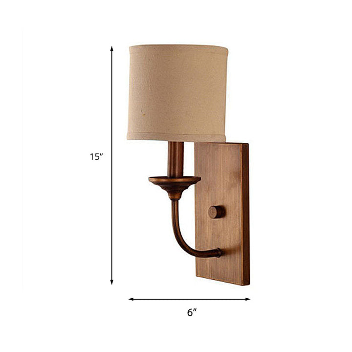 Skørter | Fabric Shadow Cylindrical Wall Lamp Vintage Style 1/2-Light Bedroom Wall Lamp Sconces in Flaxen