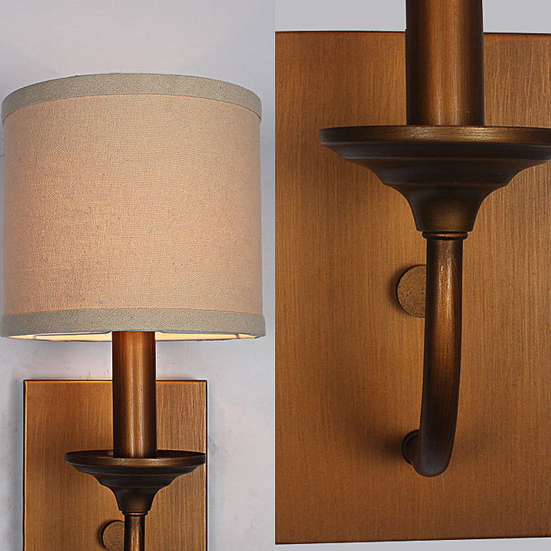 Skørter | Fabric Shadow Cylindrical Wall Lamp Vintage Style 1/2-Light Bedroom Wall Lamp Sconces in Flaxen