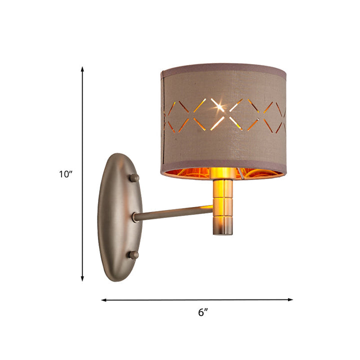 Skørter | Cylindrical Bedroom Wall Light Fixture Traditional Metal Single Bulb Light Coffee Wall Lamp with Fabric Shade