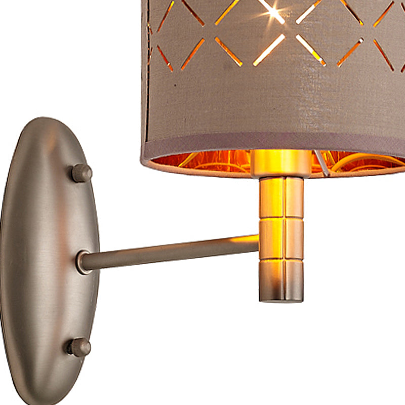 Skørter | Cylindrical Bedroom Wall Light Fixture Traditional Metal Single Bulb Light Coffee Wall Lamp with Fabric Shade