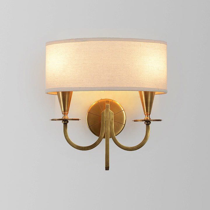 Skørter | Brass Cylinder Wall Lamp Retro Fabric Shade 1/2-Light Bedroom Wall Light with Metal Arc Arm