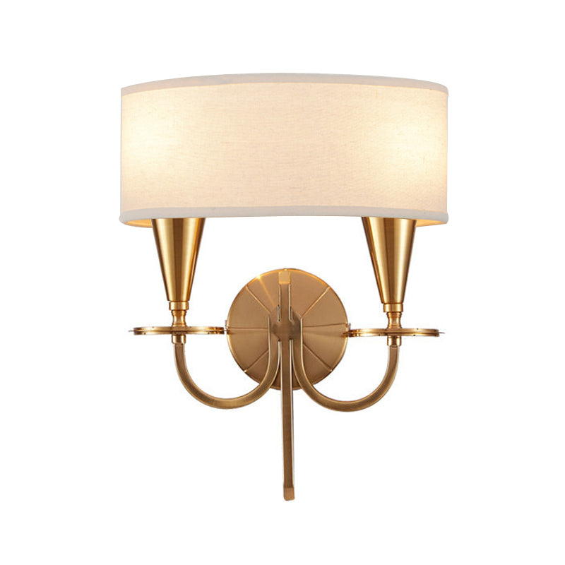 Skørter | Brass Cylinder Wall Lamp Retro Fabric Shade 1/2-Light Bedroom Wall Light with Metal Arc Arm