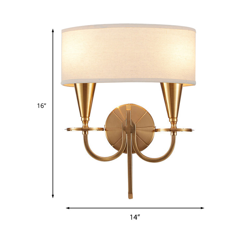 Skørter | Brass Cylinder Wall Lamp Retro Fabric Shade 1/2-Light Bedroom Wall Light with Metal Arc Arm