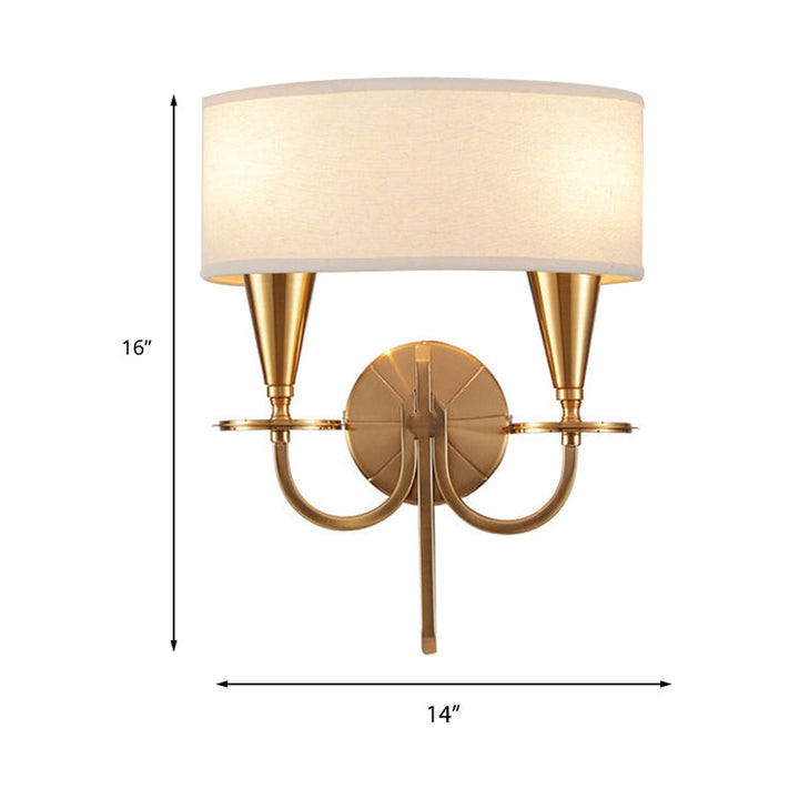 Skørter | Brass Cylinder Wall Lamp Retro Fabric Shade 1/2-Light Bedroom Wall Light with Metal Arc Arm