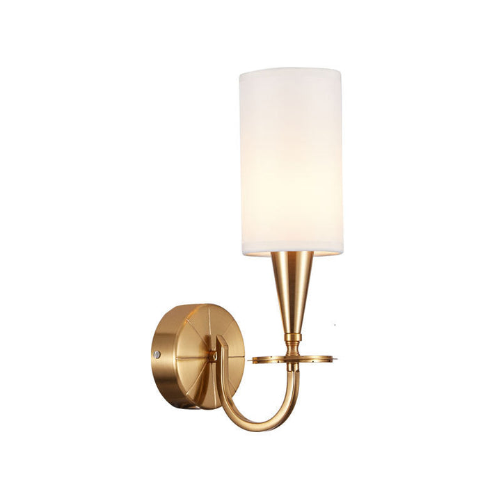 Skørter | Brass Cylinder Wall Lamp Retro Fabric Shade 1/2-Light Bedroom Wall Light with Metal Arc Arm