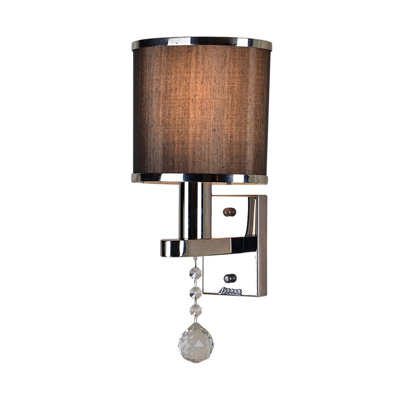 Skørter | Traditional Cylinder Wall Light 1-Light Fabric Wall Light with Crystal Accent in Chrome for the Bedroom