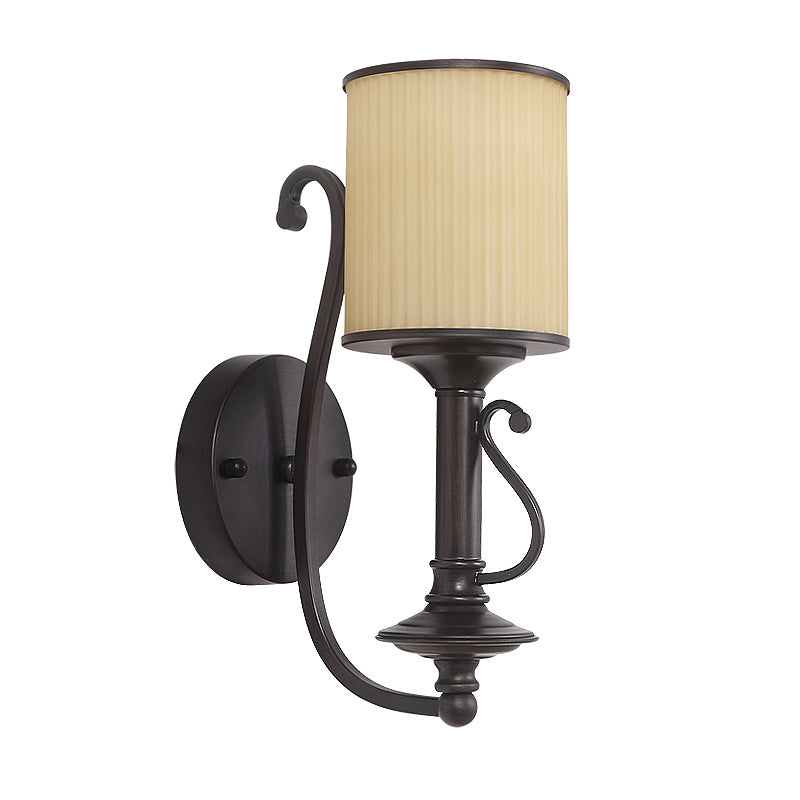 Skørter | Black Cylinder Shade Wall Lamp Retro Fabric Shade 1-Light Living Room Wall Light with Metallic Curved Arm