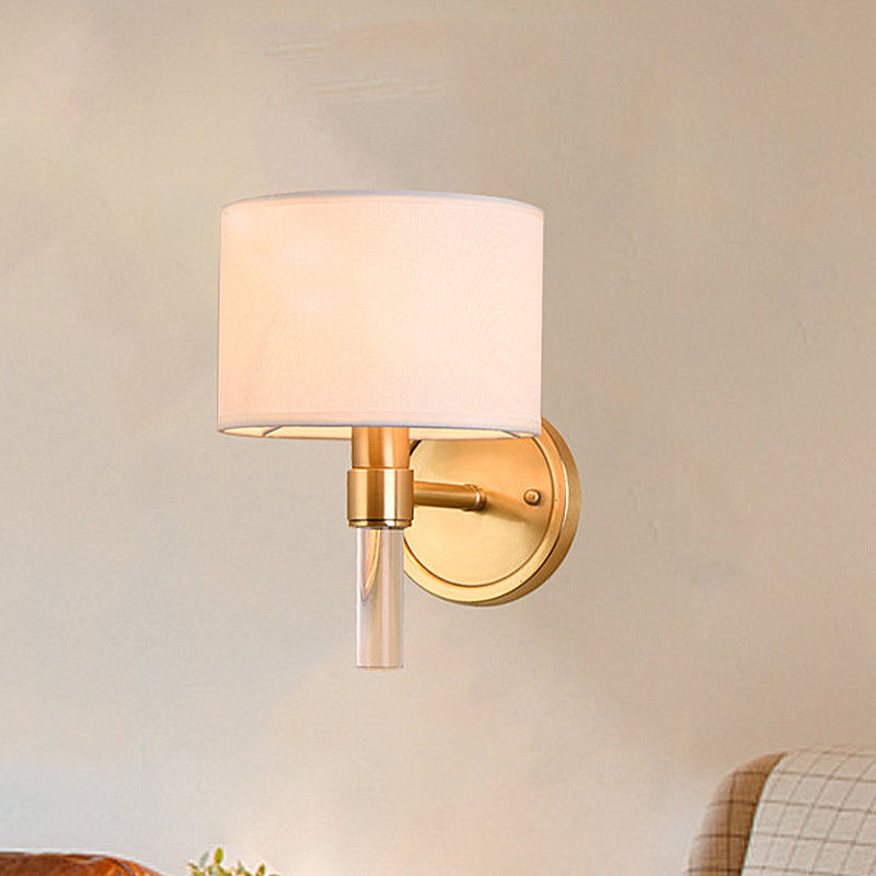 Skørter | Metal Brass Wall Lamp Drum 1-Light Vintage Wall Light Sconces with White Fabric Shade for Study