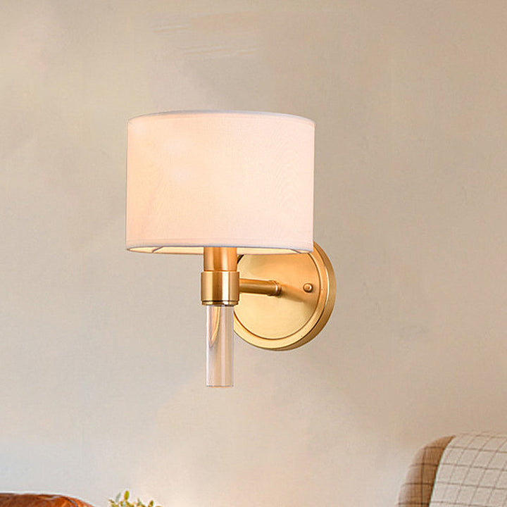 Skørter | Metal Brass Wall Lamp Drum 1-Light Vintage Wall Light Sconces with White Fabric Shade for Study