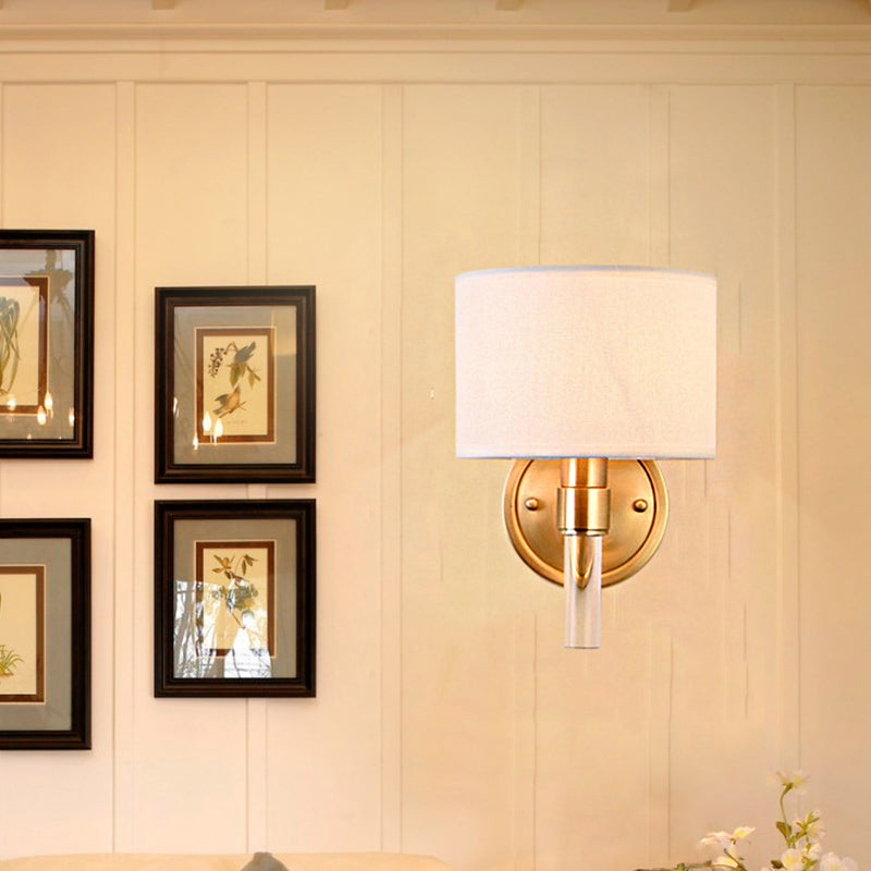 Skørter | Metal Brass Wall Lamp Drum 1-Light Vintage Wall Light Sconces with White Fabric Shade for Study