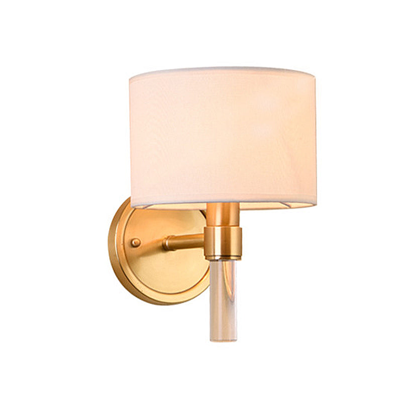 Skørter | Metal Brass Wall Lamp Drum 1-Light Vintage Wall Light Sconces with White Fabric Shade for Study