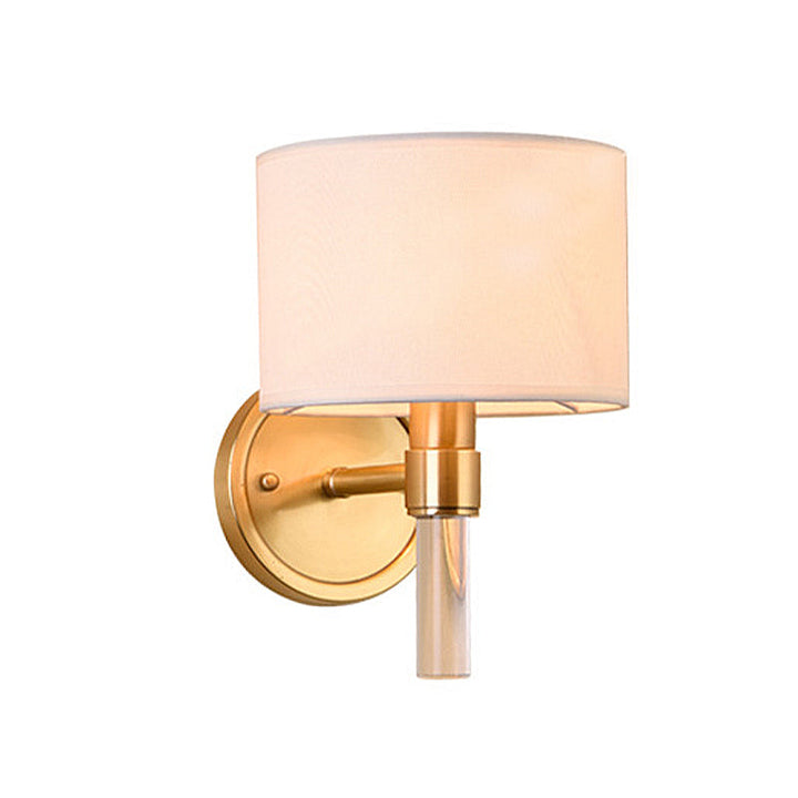 Skørter | Metal Brass Wall Lamp Drum 1-Light Vintage Wall Light Sconces with White Fabric Shade for Study