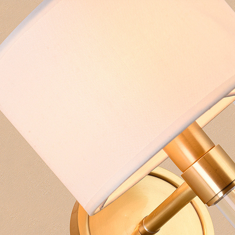 Skørter | Metal Brass Wall Lamp Drum 1-Light Vintage Wall Light Sconces with White Fabric Shade for Study