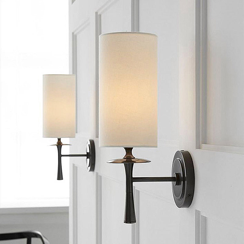 Skørter | Black/Brass 1 Head Wall Mounted Light Traditional Fabric Cylinder Shade Wall Lamp for Living Room