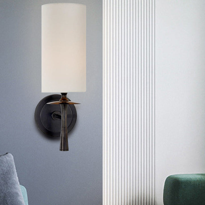Skørter | Black/Brass 1 Head Wall Mounted Light Traditional Fabric Cylinder Shade Wall Lamp for Living Room