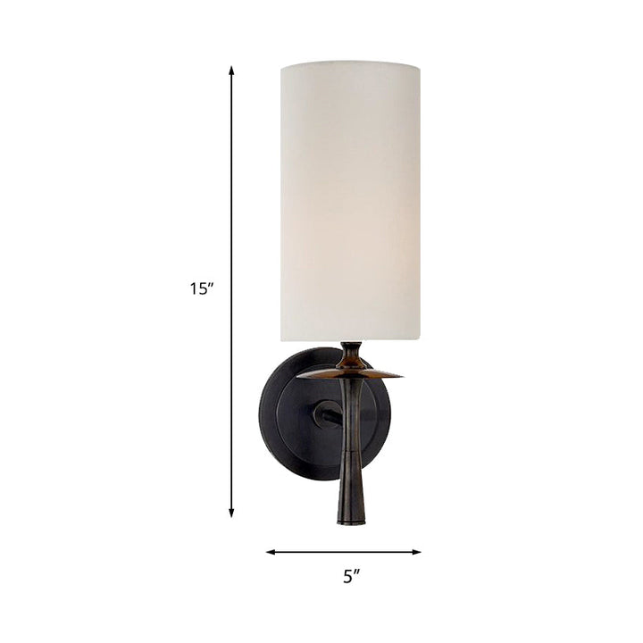 Skørter | Black/Brass 1 Head Wall Mounted Light Traditional Fabric Cylinder Shade Wall Lamp for Living Room