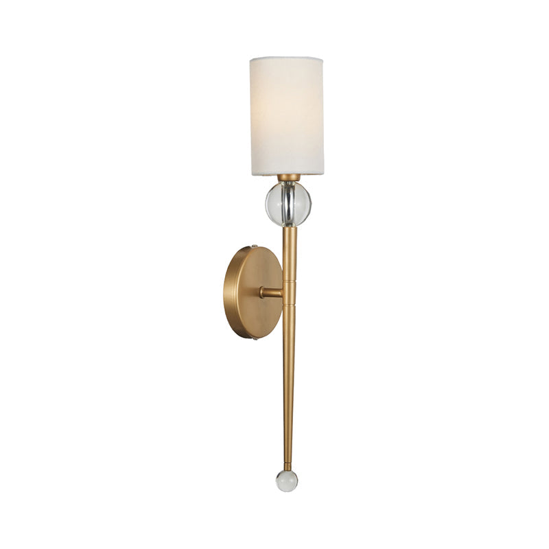Skørter | Fabric cylindrical wall-mounted light modern 1 bulb living room wall lamp with clear crystal accent in gold