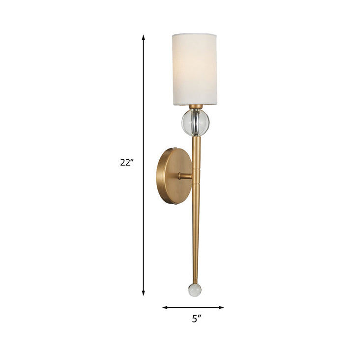 Skørter | Fabric cylindrical wall-mounted light modern 1 bulb living room wall lamp with clear crystal accent in gold