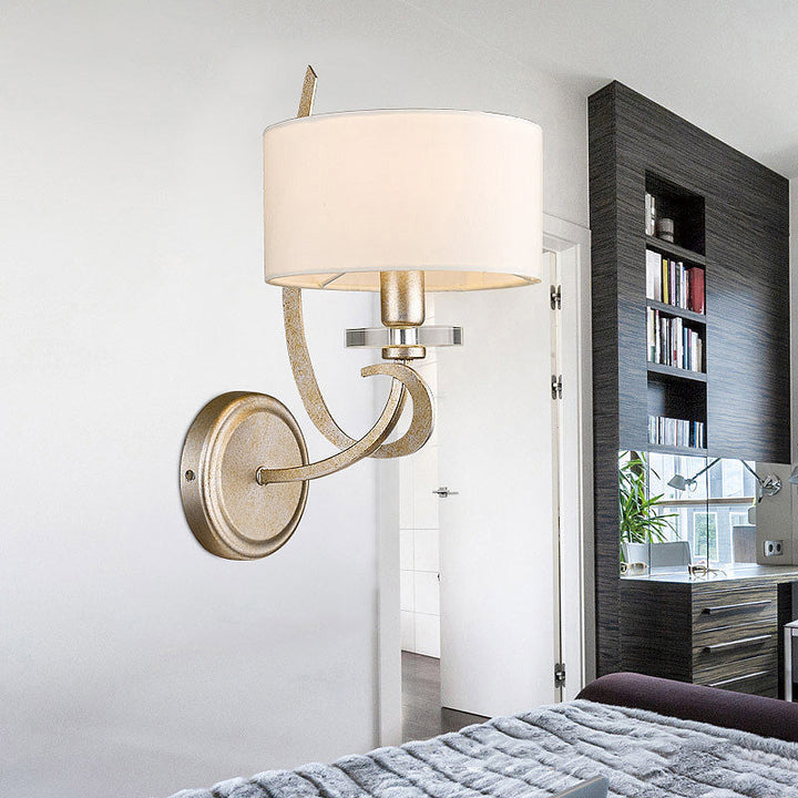 Skørter | White Drum Wall Light traditional metal 1-light bedroom wall lamp with fabric shade