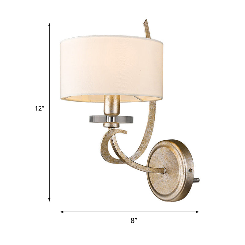Skørter | White Drum Wall Light traditional metal 1-light bedroom wall lamp with fabric shade