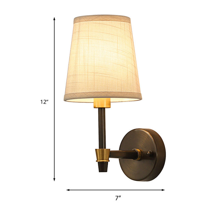 Skørter | Single light reading wall lamp Traditional cone fabric wall lamp in white for studying