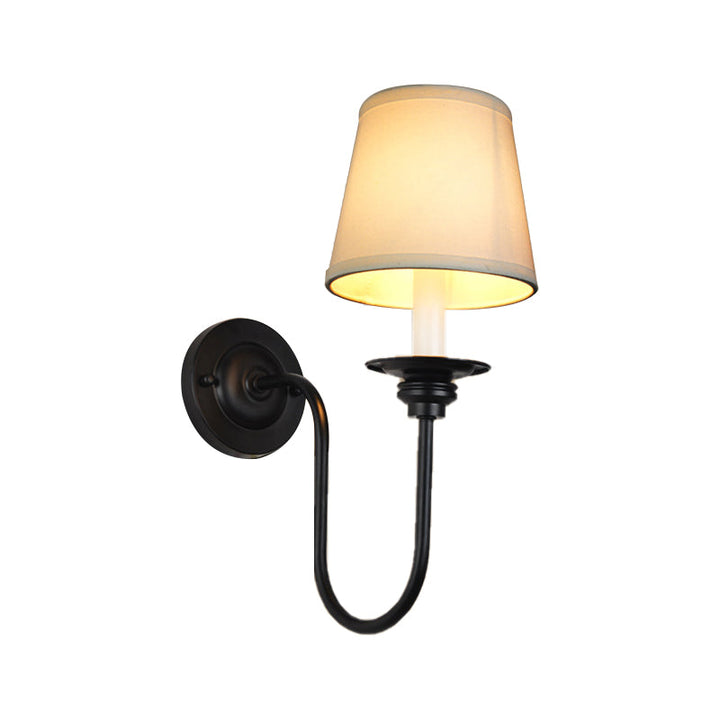 Skørter | Cone Fabric Wall Lamp Traditional 1 Main Bedroom Wall Lamp Light with Metal Curved Arm in White