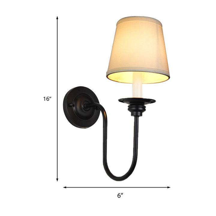 Skørter | Cone Fabric Wall Lamp Traditional 1 Main Bedroom Wall Lamp Light with Metal Curved Arm in White