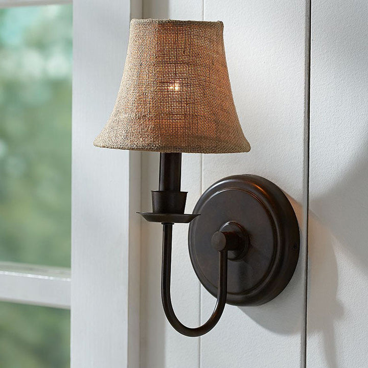 Skørter | Flaxen 1-light Wall Lamp Traditional Fabric Bell Wall Lamp with Arc Arm and Round Wall Plate